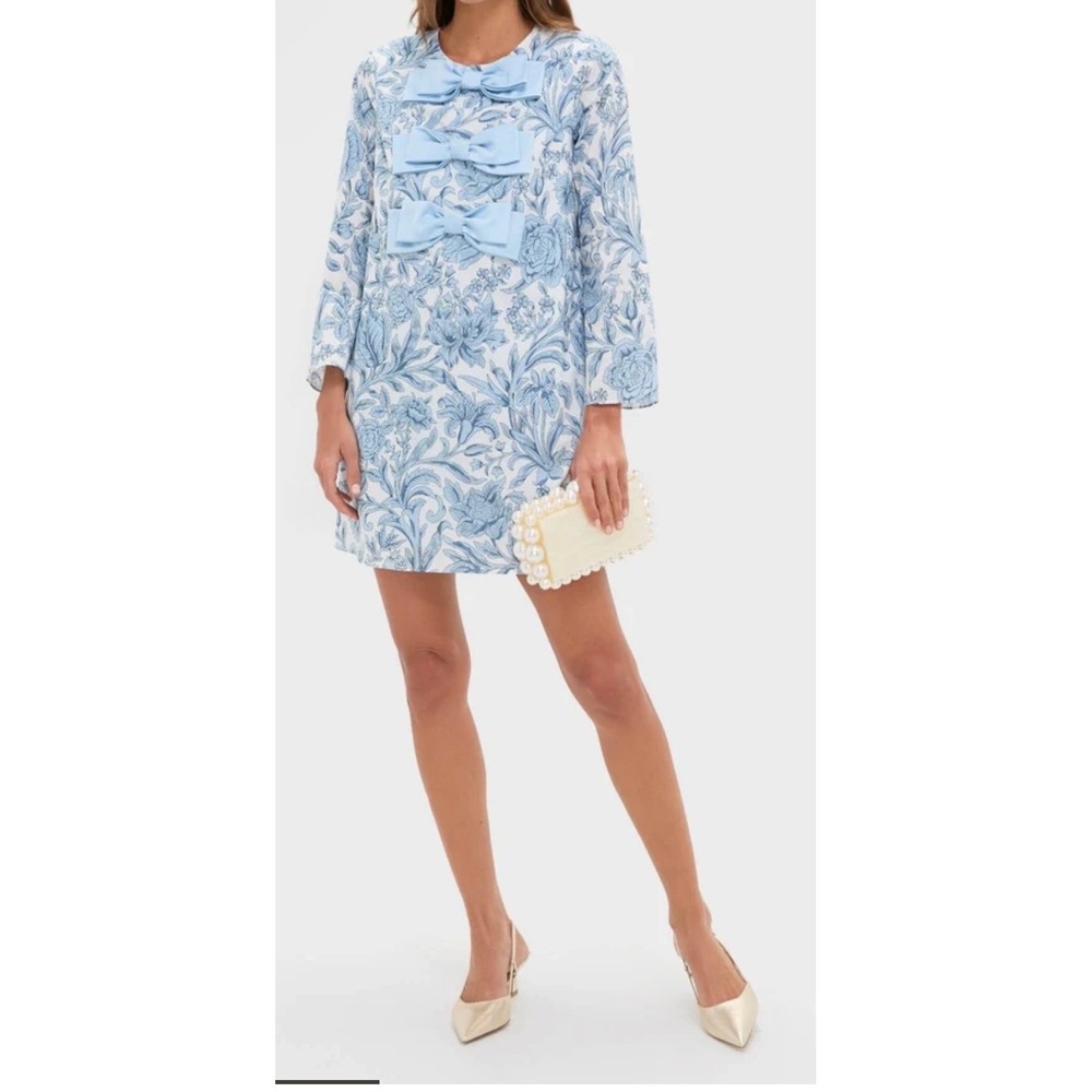 Hyacinth House Blue Chintz Clarice Bows Dress Floral Mini Long Sleeve Large